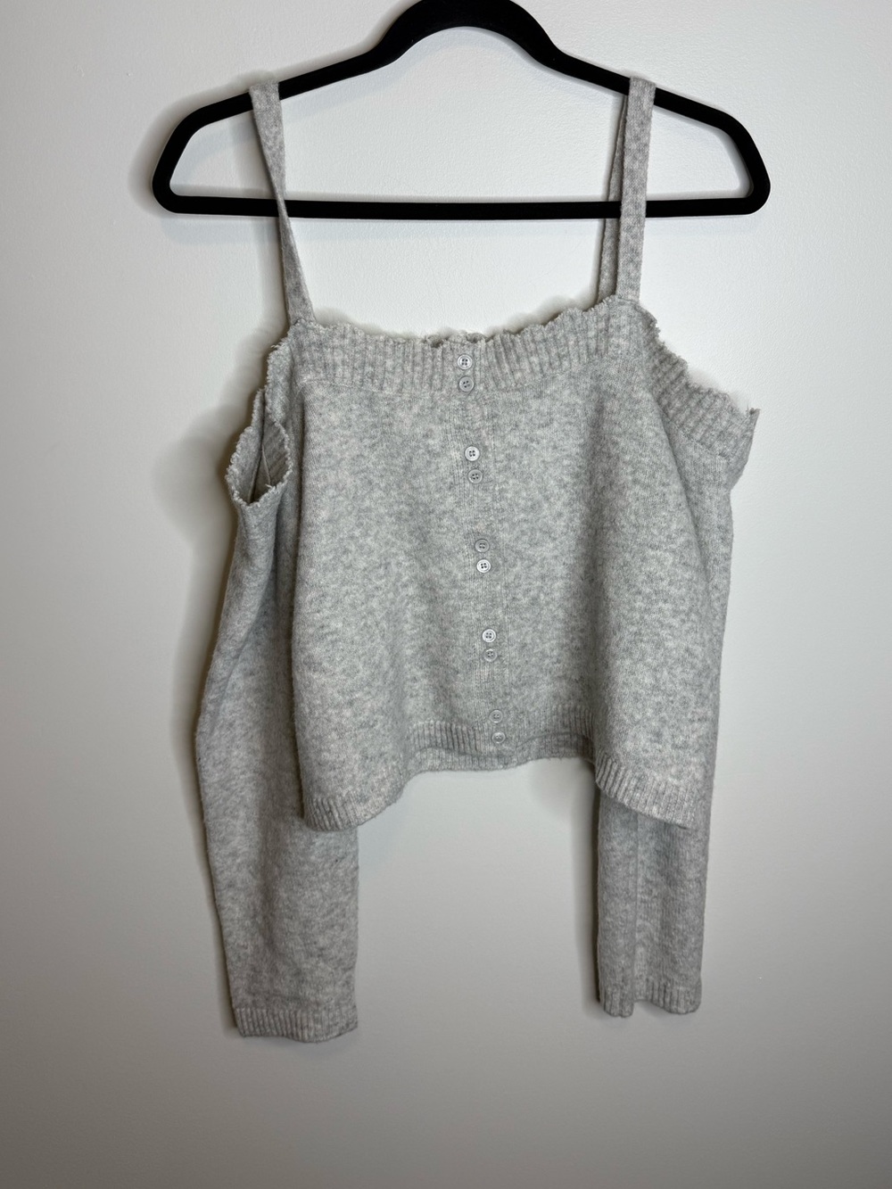 OAK + FORT Light Gray Off-Shoulder Knit Tank with Sleeves size small